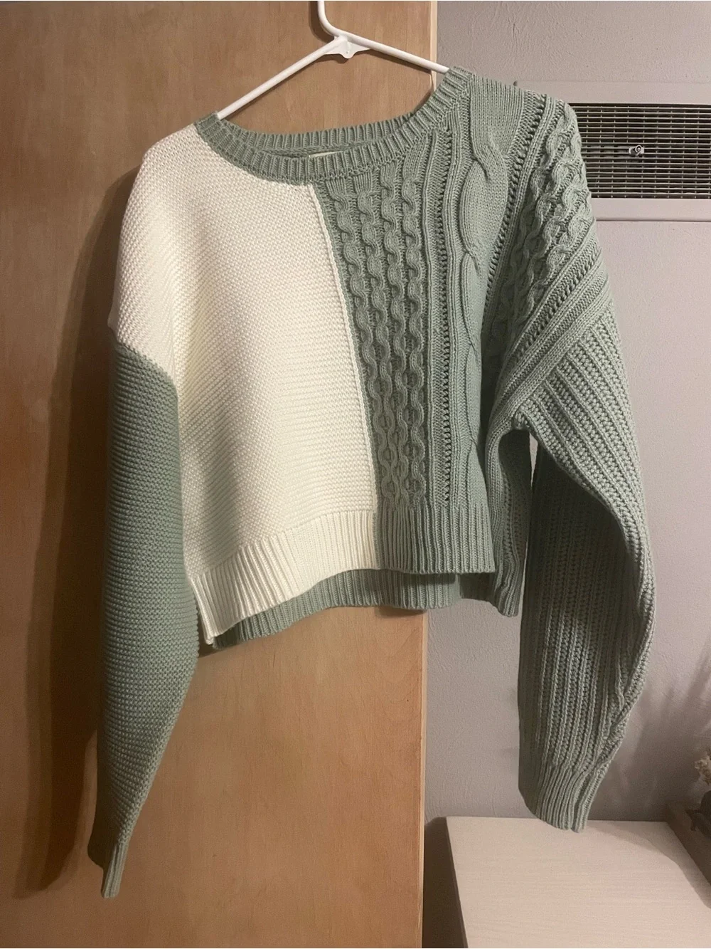 Altar'd State Sage & Cream Colorblock Cable Knit Sweater